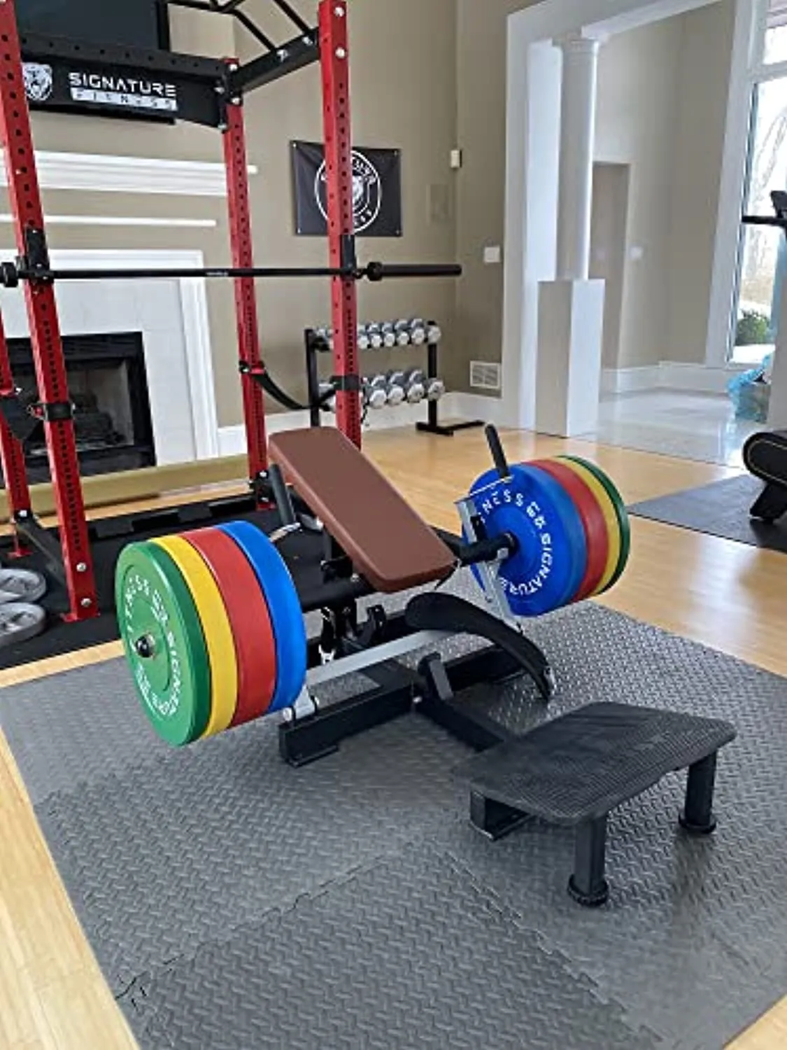 Signature Fitness Glute Bridge Plate-Loaded Hip Thrust Machine for Butt Shaping and Building Glute Muscles, Red, White, Black