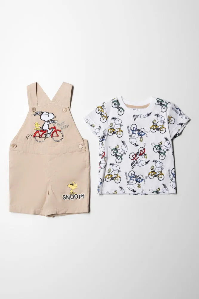 Snoopy Dungaree Set Natural