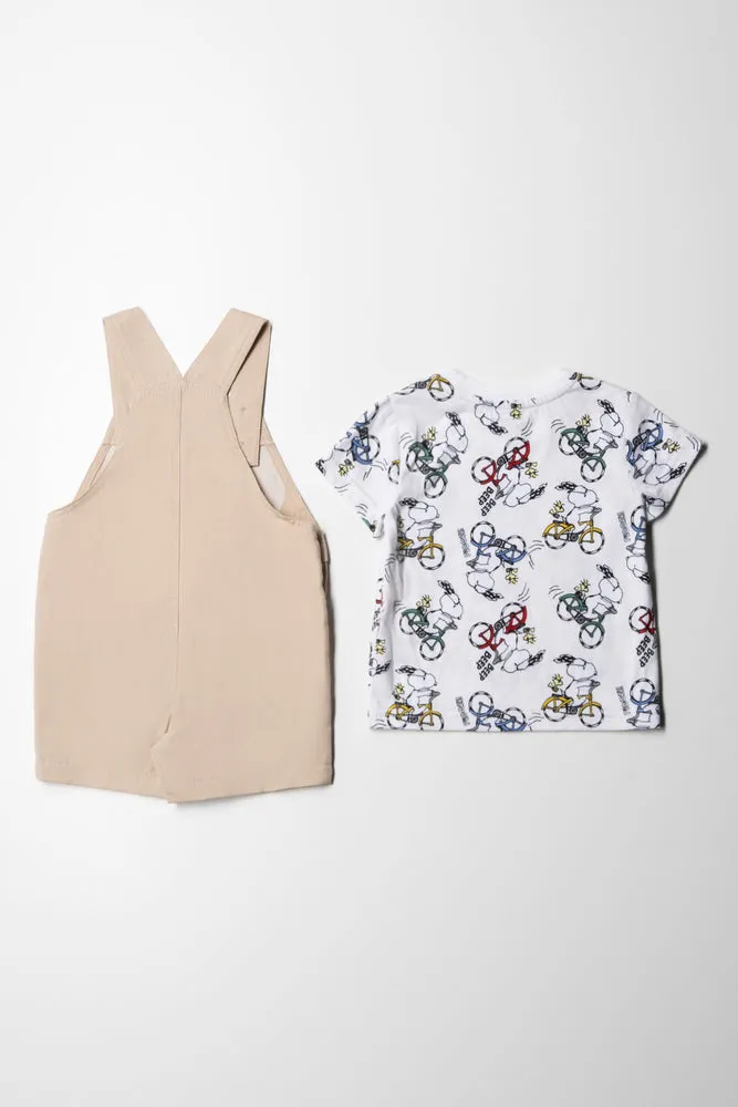 Snoopy Dungaree Set Natural