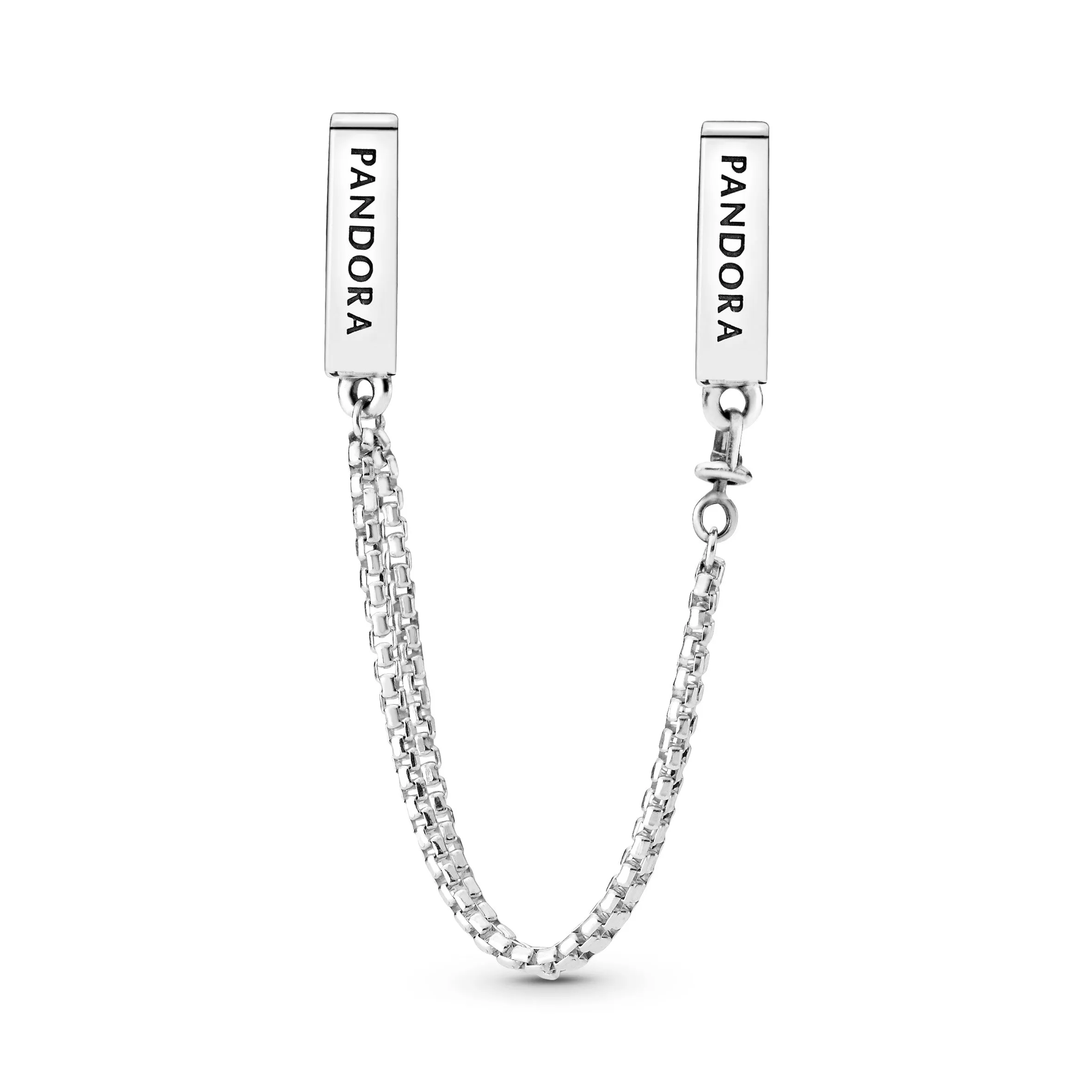 Sterling silver safety chain with clear cubic zirconia