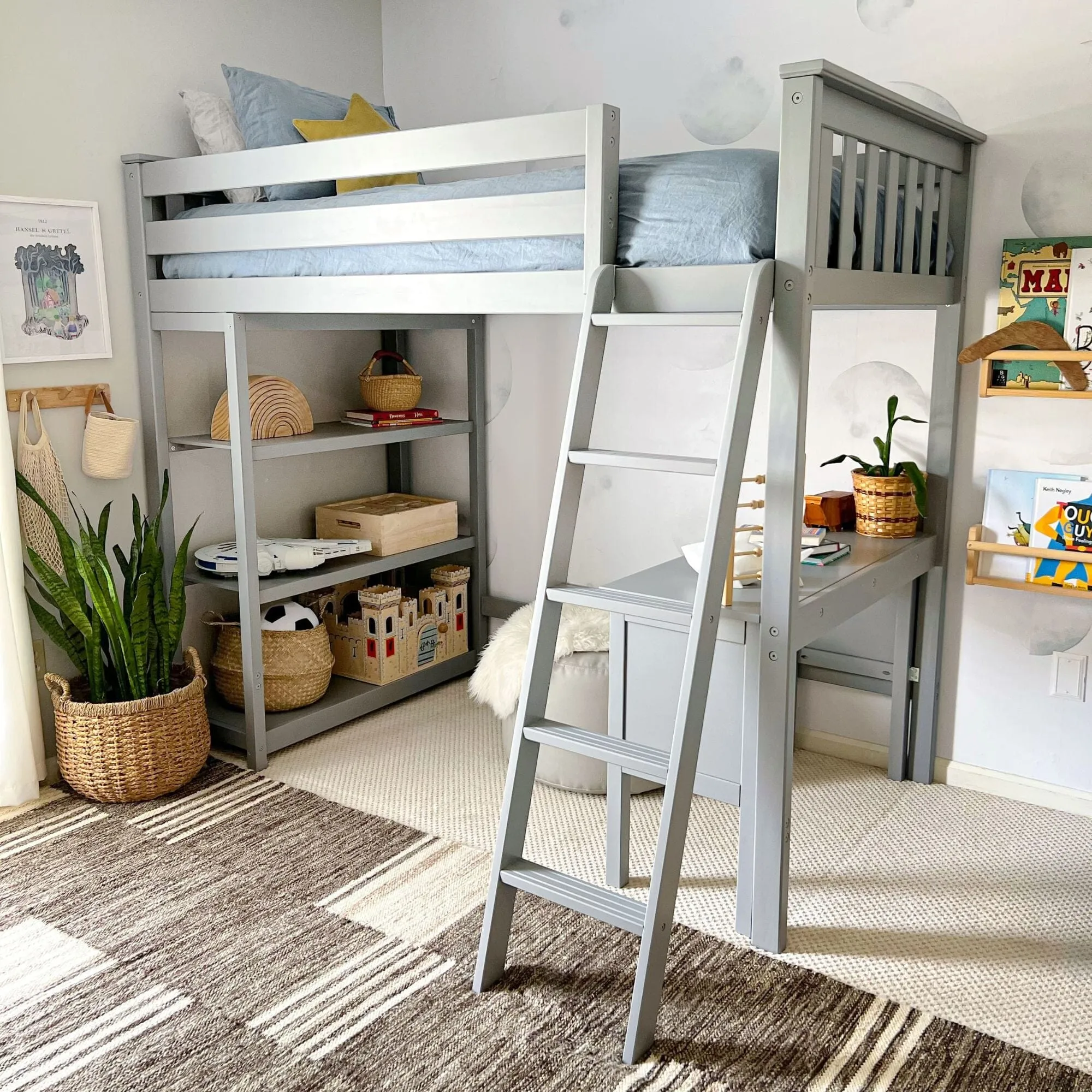 Twin Loft Bed With Bookcase & Desk