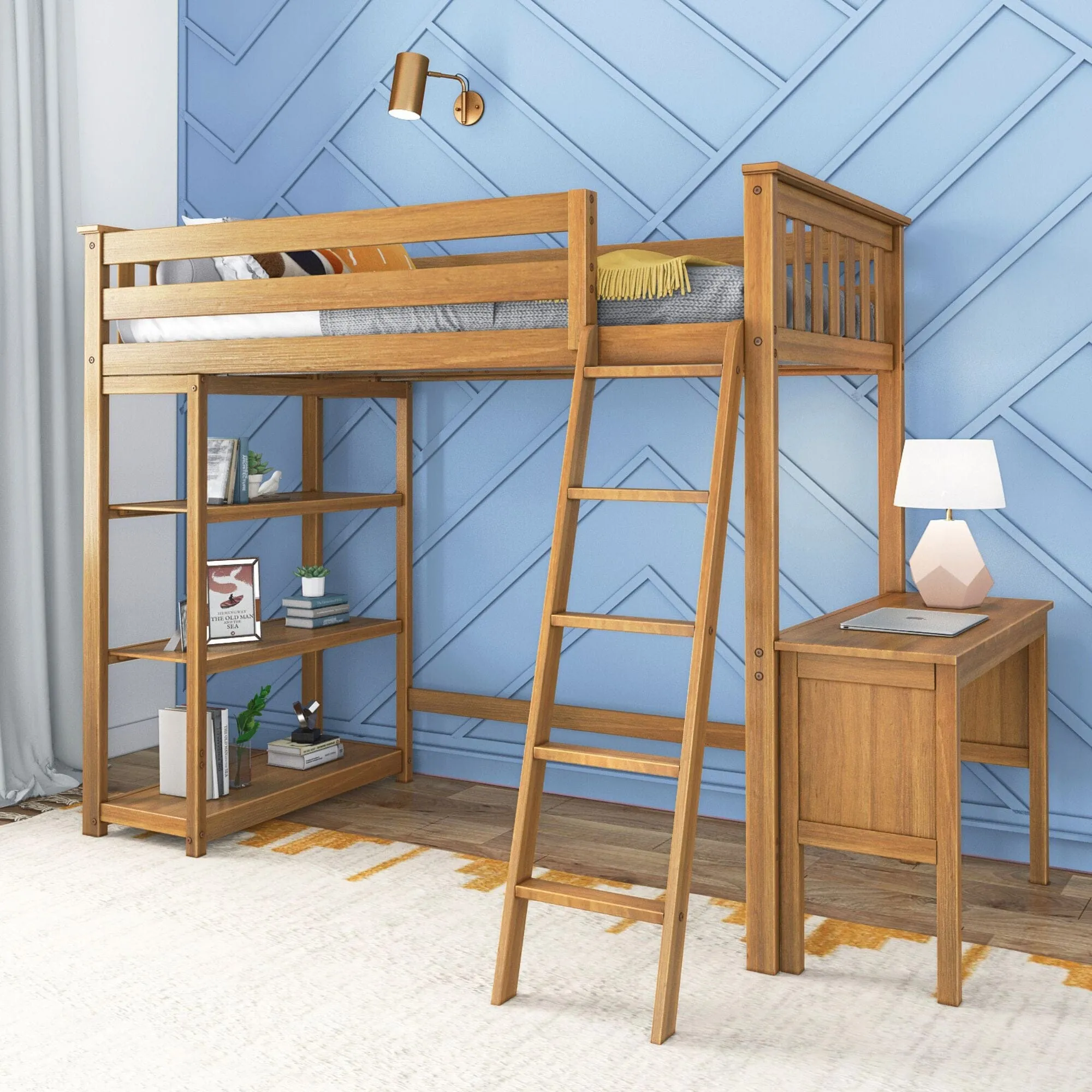 Twin Loft Bed With Bookcase & Desk