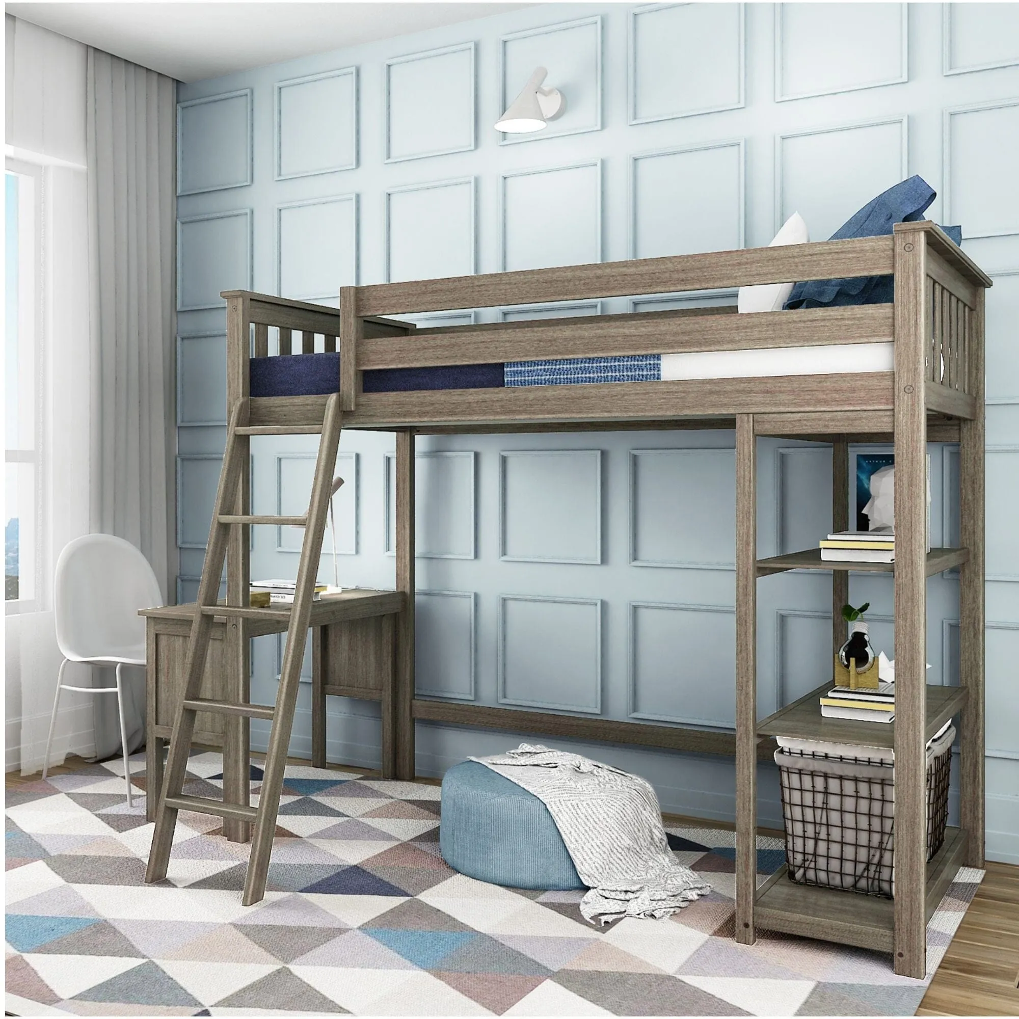 Twin Loft Bed With Bookcase & Desk