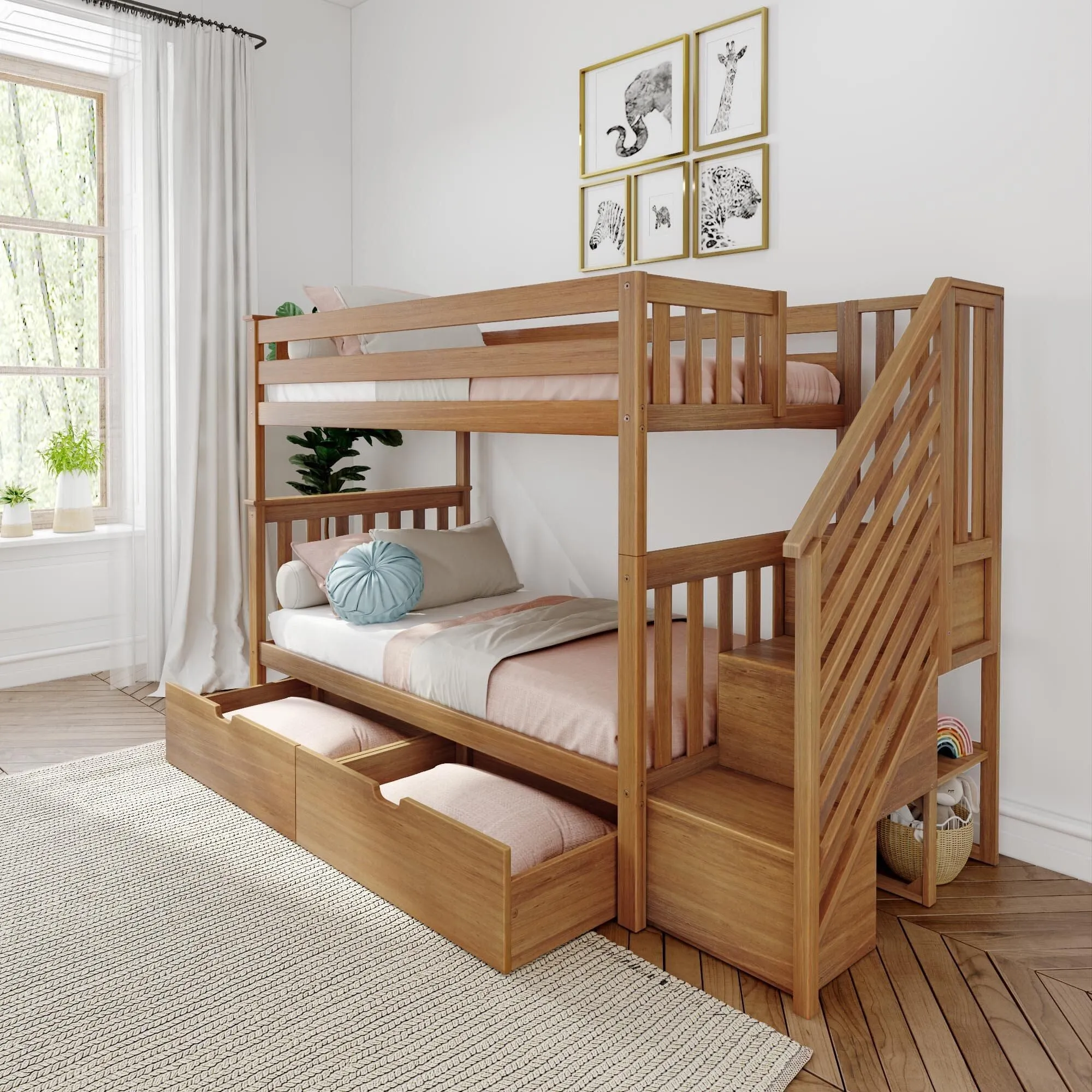 Twin Over Twin Bunk Bed With Stairs & Storage Drawers