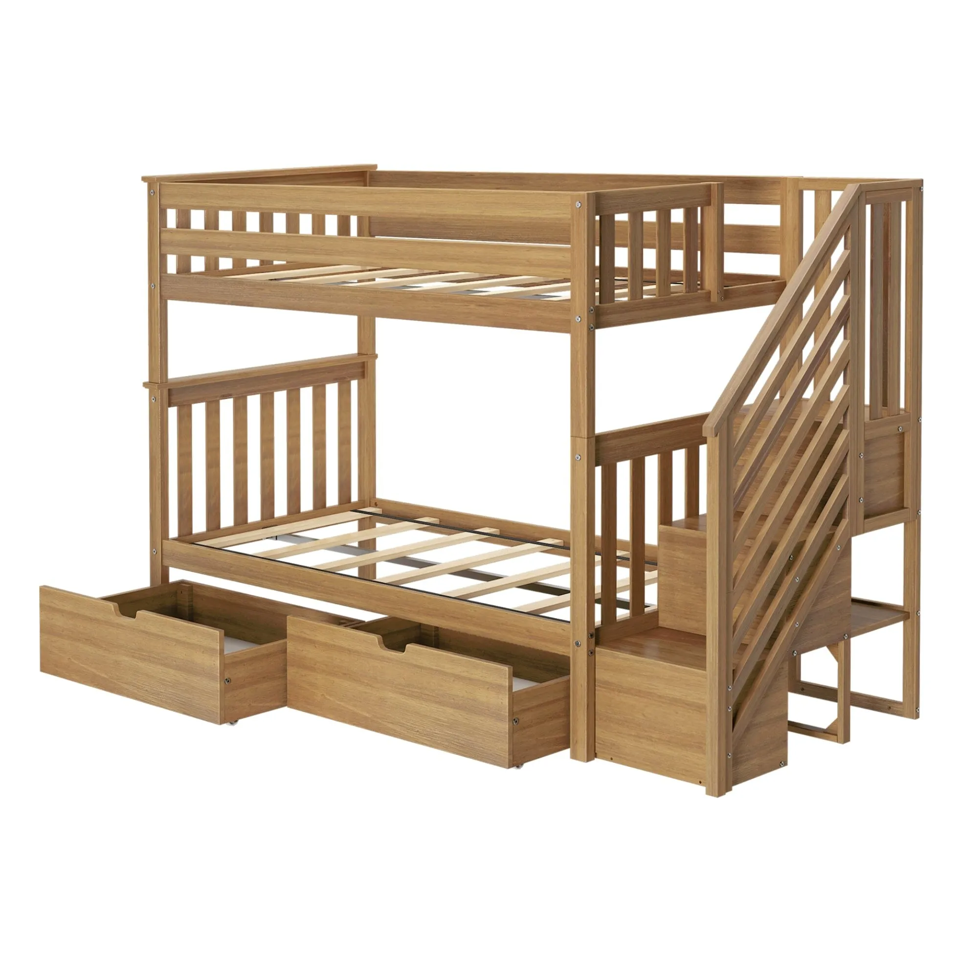 Twin Over Twin Bunk Bed With Stairs & Storage Drawers