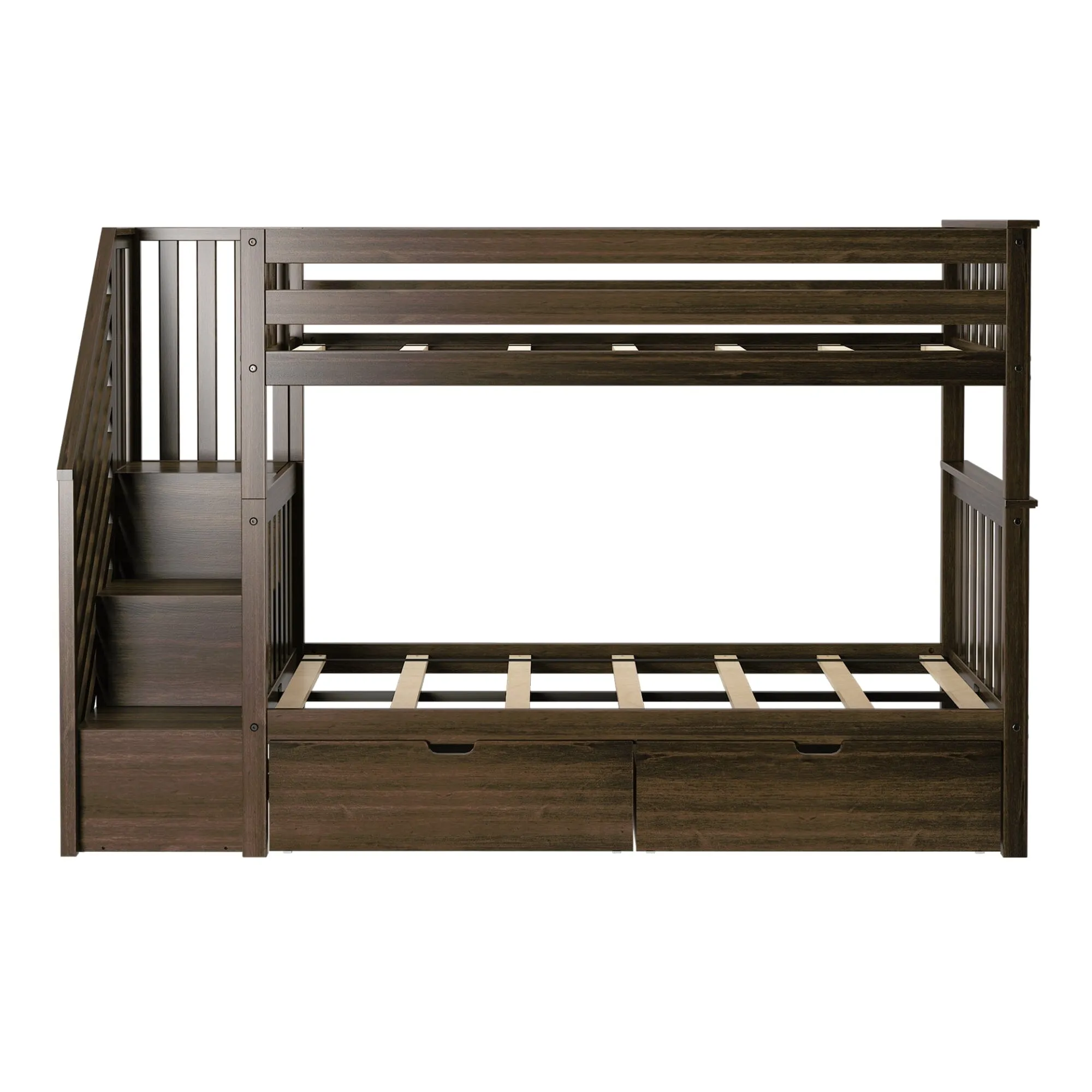 Twin Over Twin Bunk Bed With Stairs & Storage Drawers