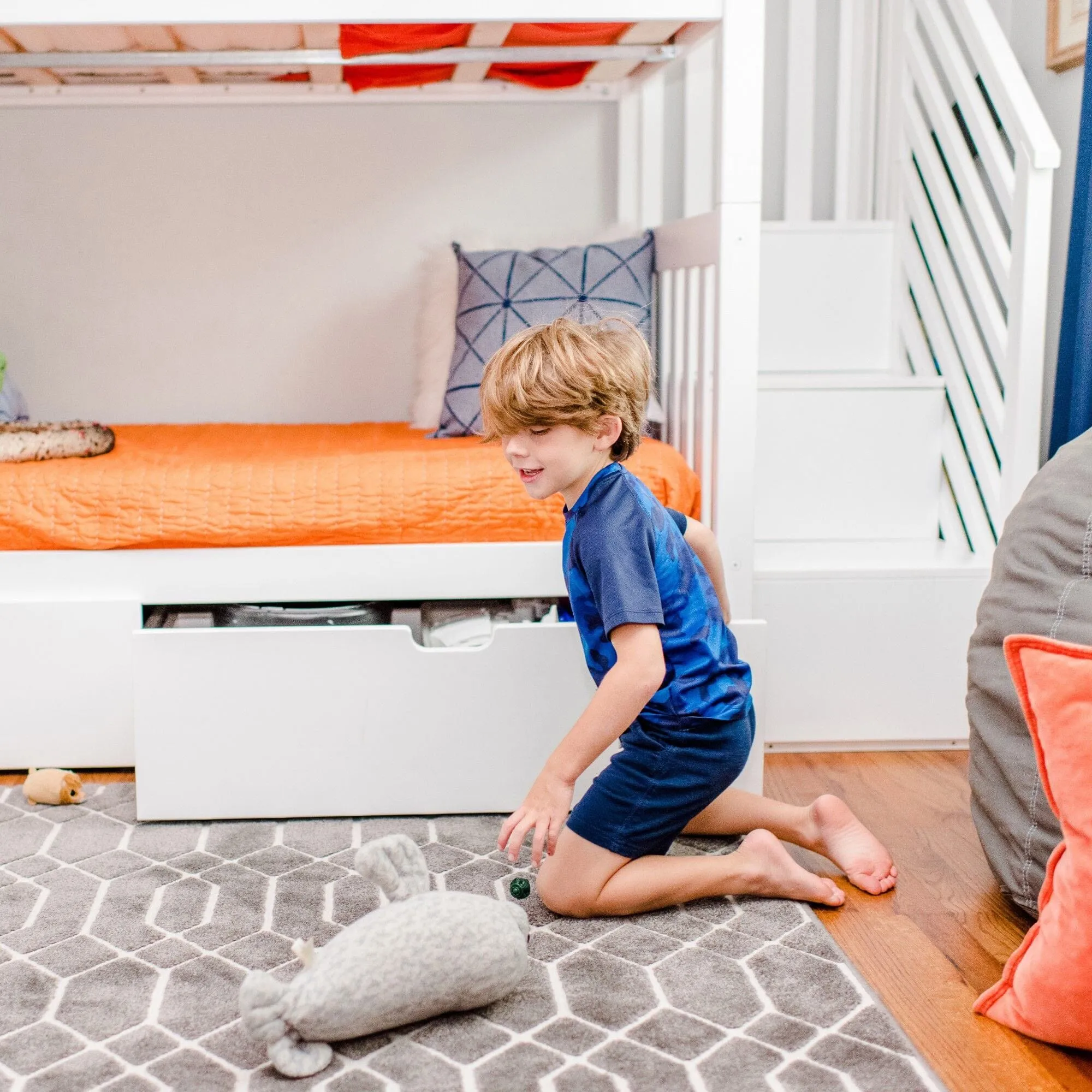 Twin Over Twin Bunk Bed With Stairs & Storage Drawers