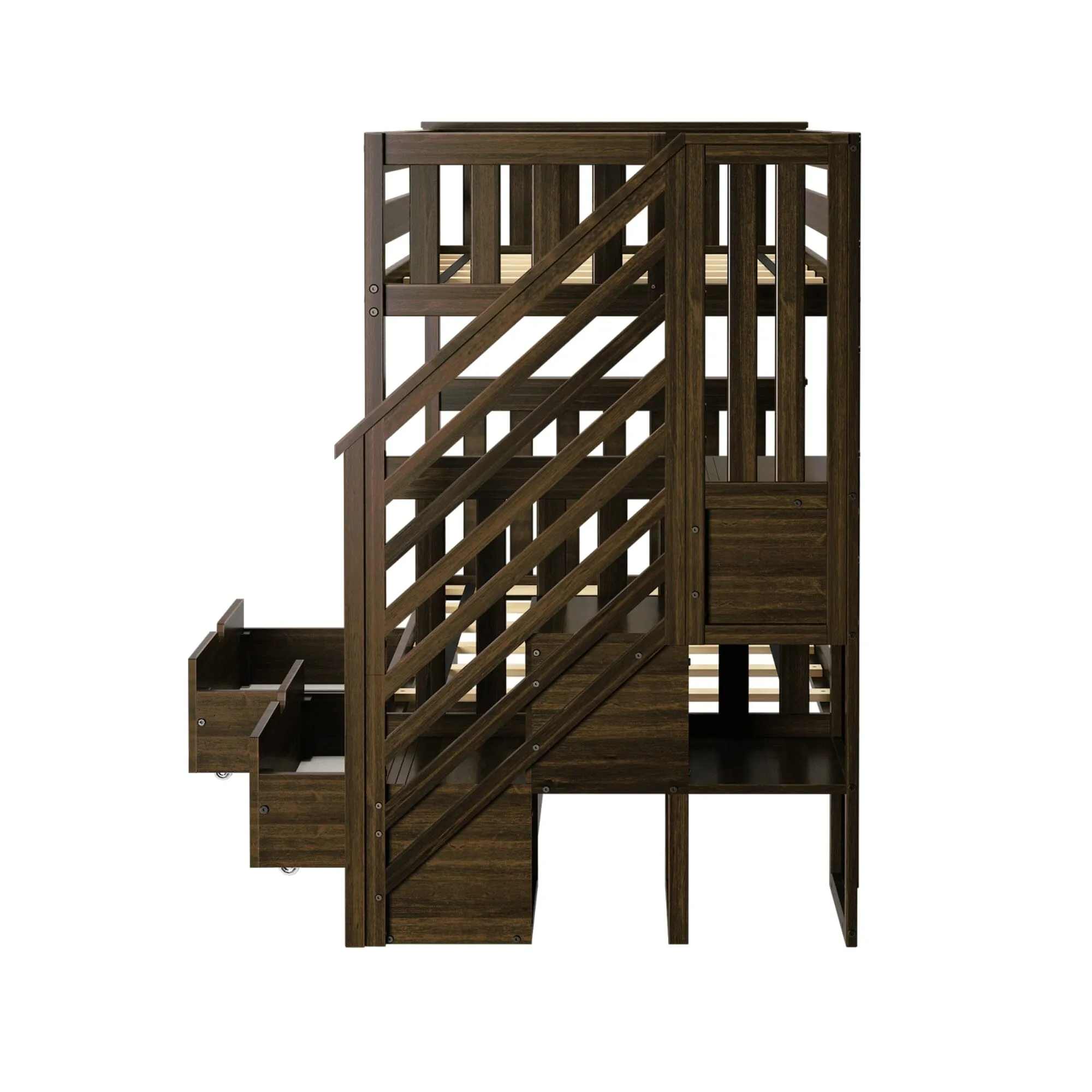 Twin Over Twin Bunk Bed With Stairs & Storage Drawers