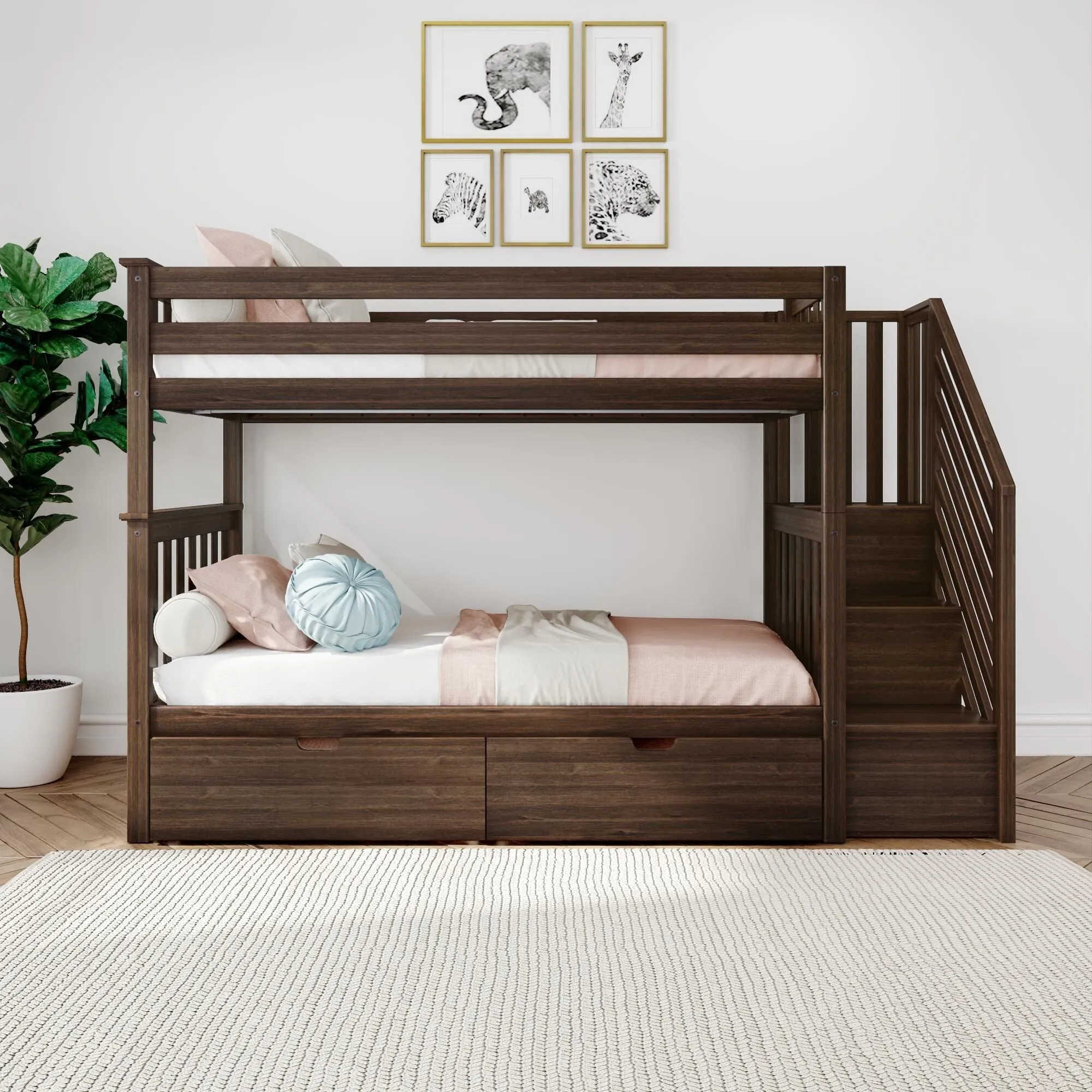 Twin Over Twin Bunk Bed With Stairs & Storage Drawers