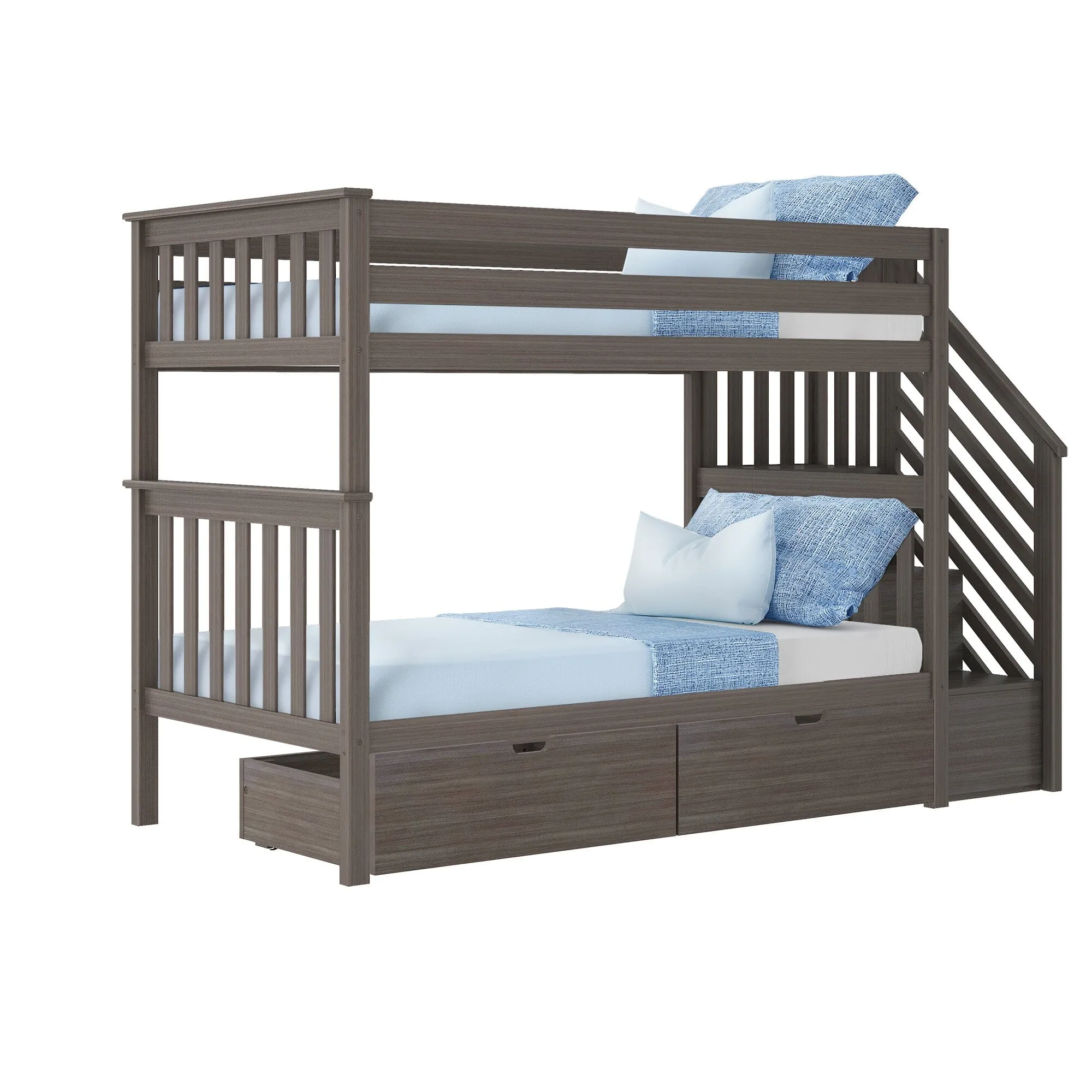 Twin Over Twin Bunk Bed With Stairs & Storage Drawers