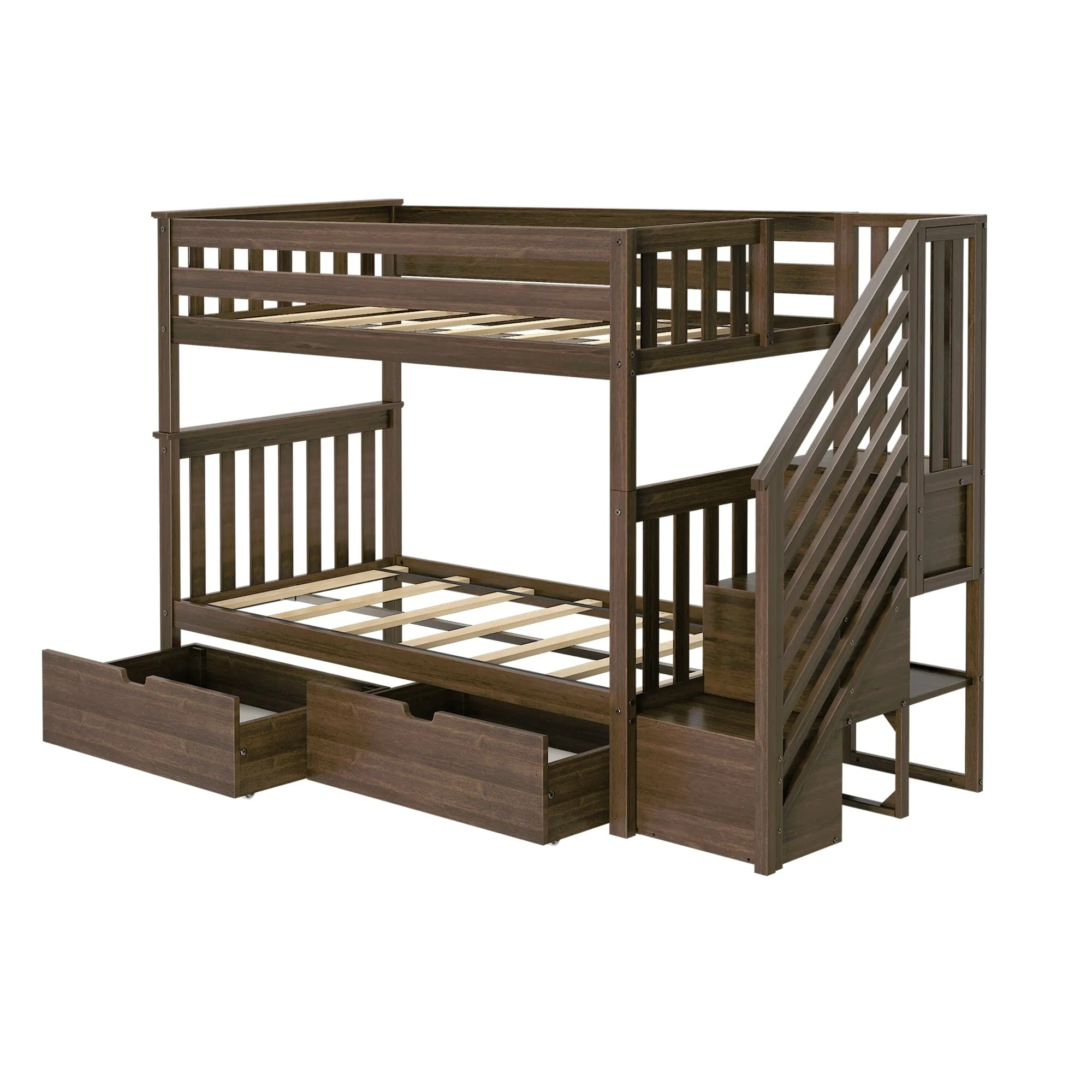 Twin Over Twin Bunk Bed With Stairs & Storage Drawers