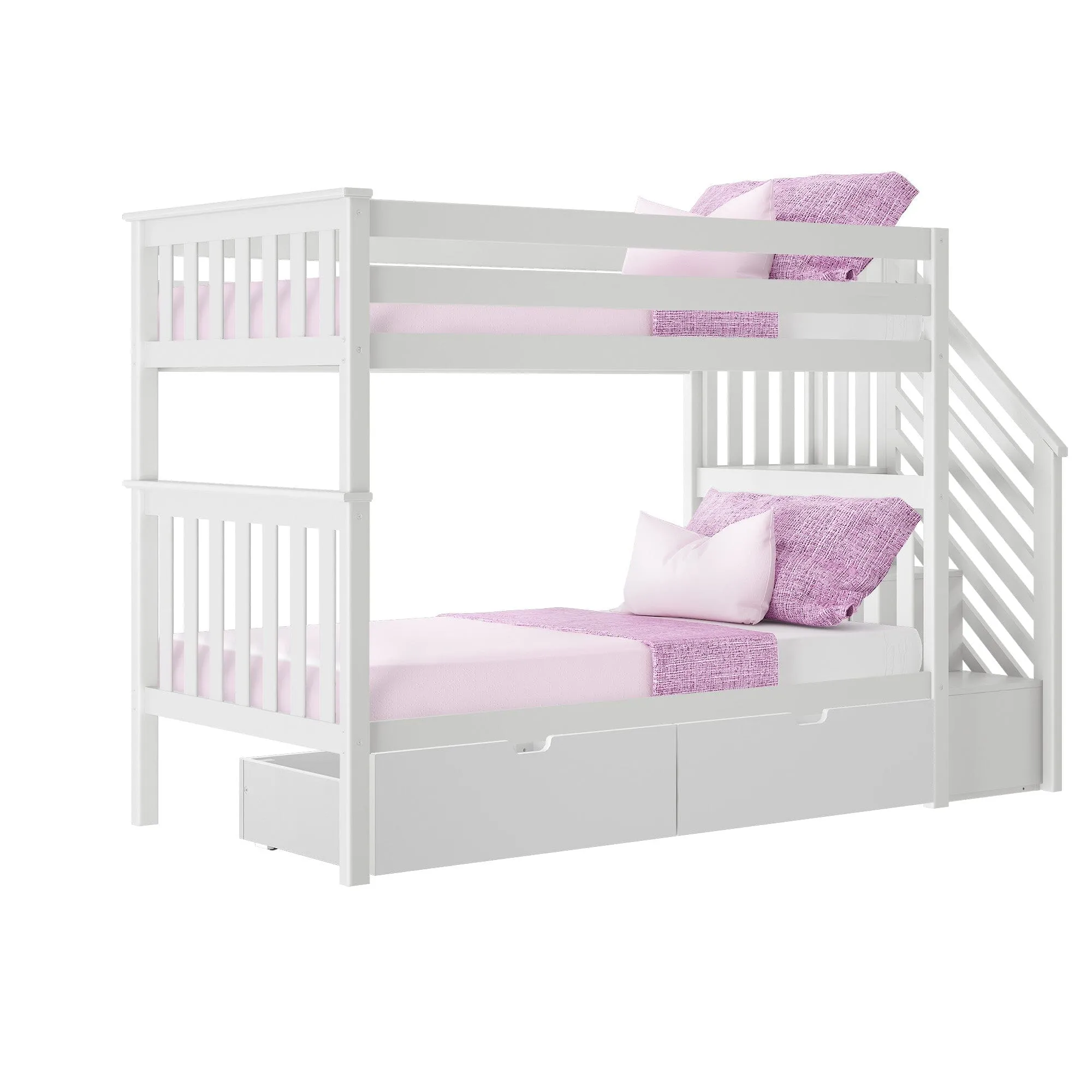 Twin Over Twin Bunk Bed With Stairs & Storage Drawers