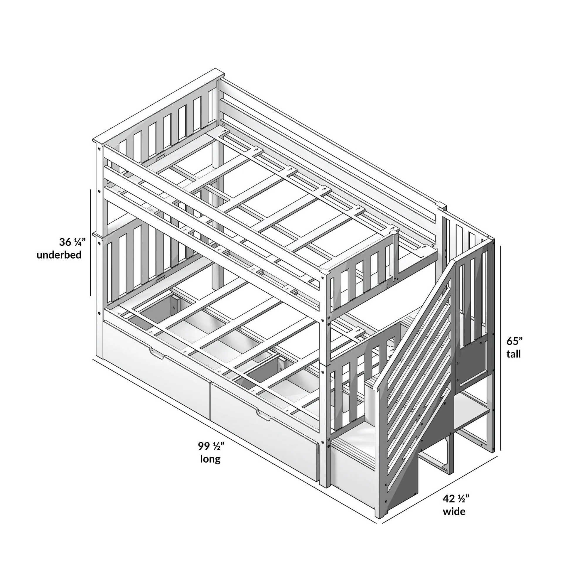 Twin Over Twin Bunk Bed With Stairs & Storage Drawers