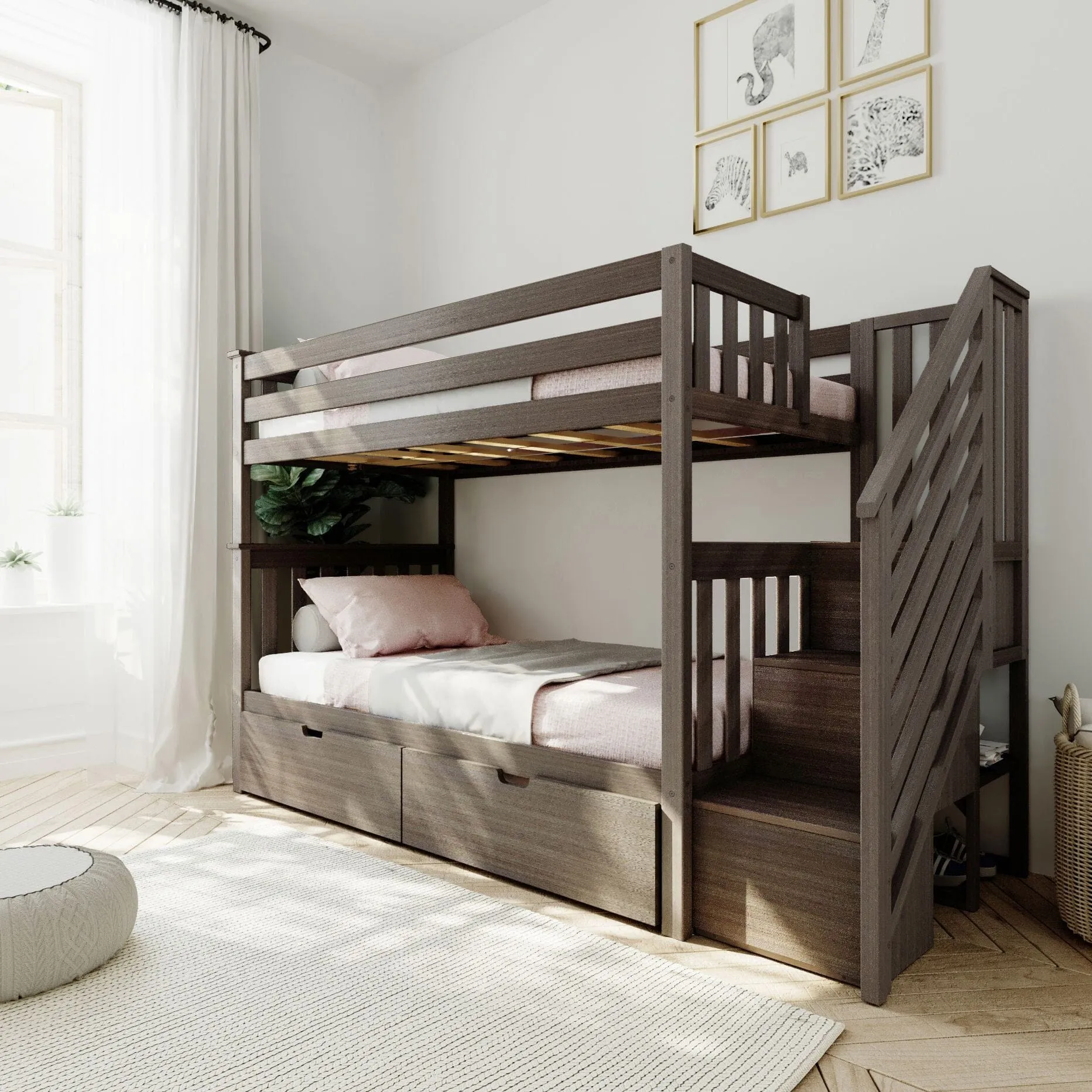 Twin Over Twin Bunk Bed With Stairs & Storage Drawers