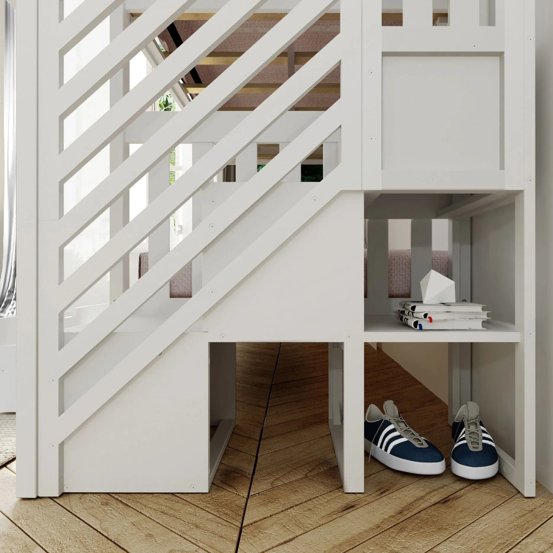 Twin Over Twin Bunk Bed With Stairs & Storage Drawers