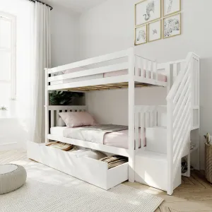 Twin Over Twin Bunk Bed With Stairs & Storage Drawers