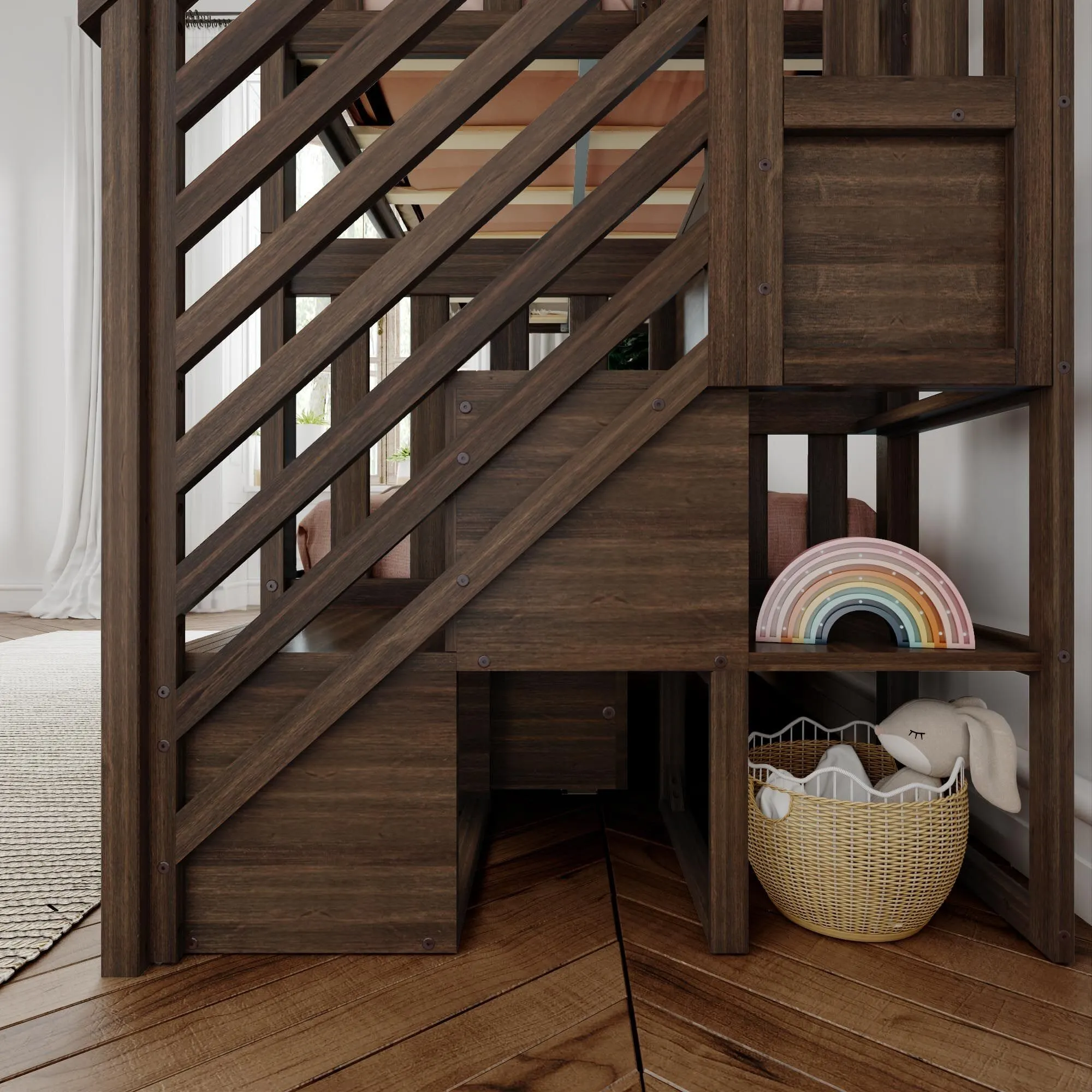 Twin Over Twin Bunk Bed With Stairs & Storage Drawers