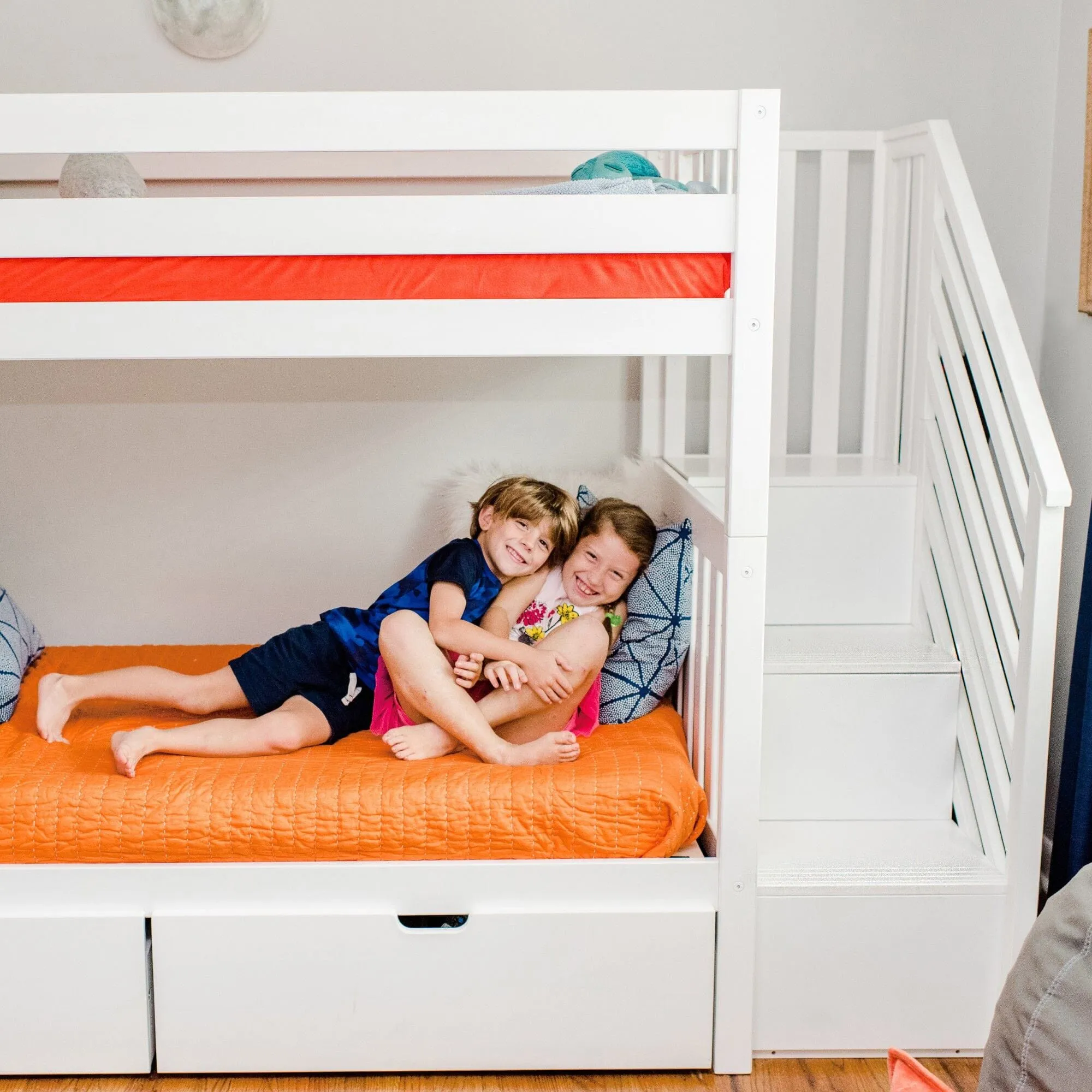 Twin Over Twin Bunk Bed With Stairs & Storage Drawers