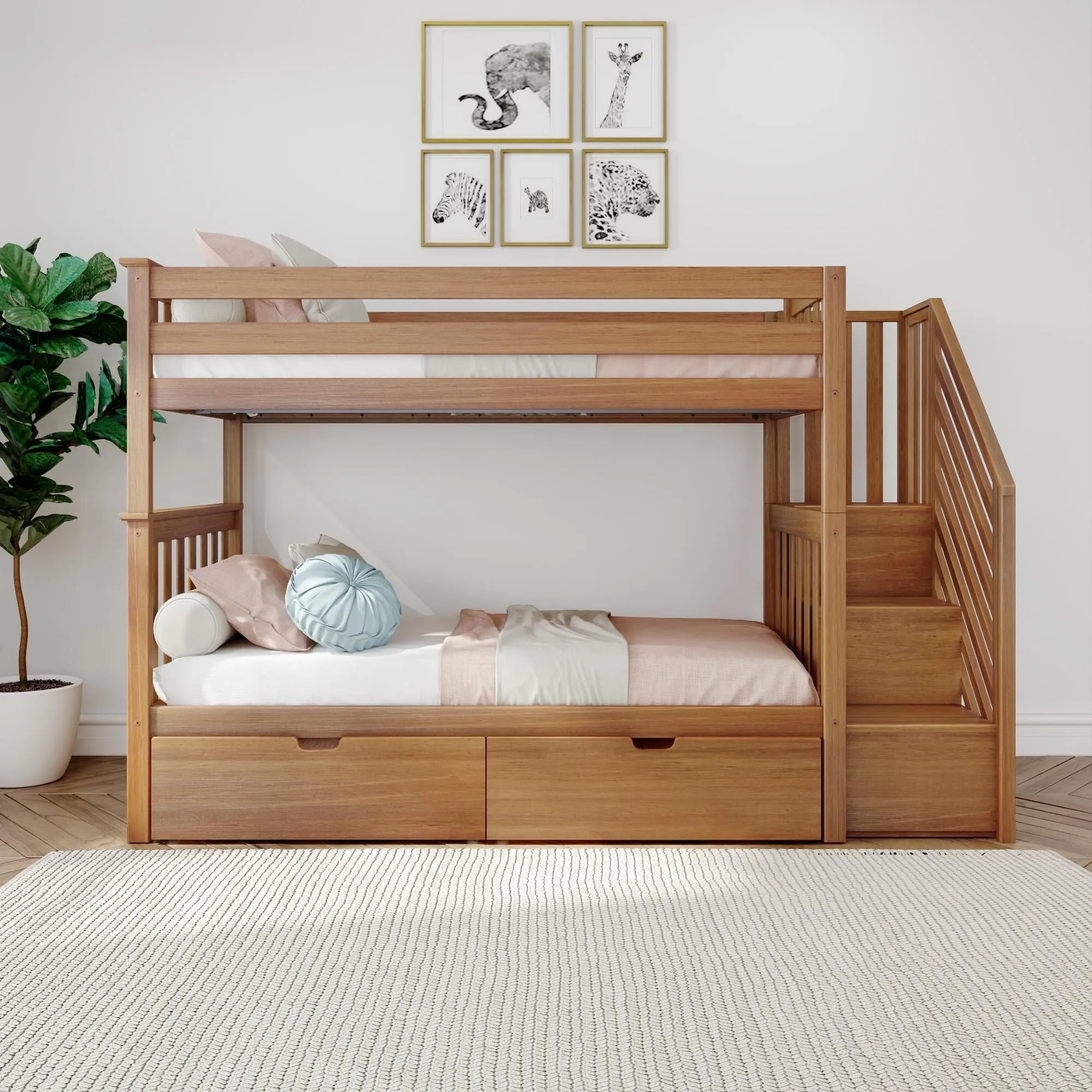 Twin Over Twin Bunk Bed With Stairs & Storage Drawers