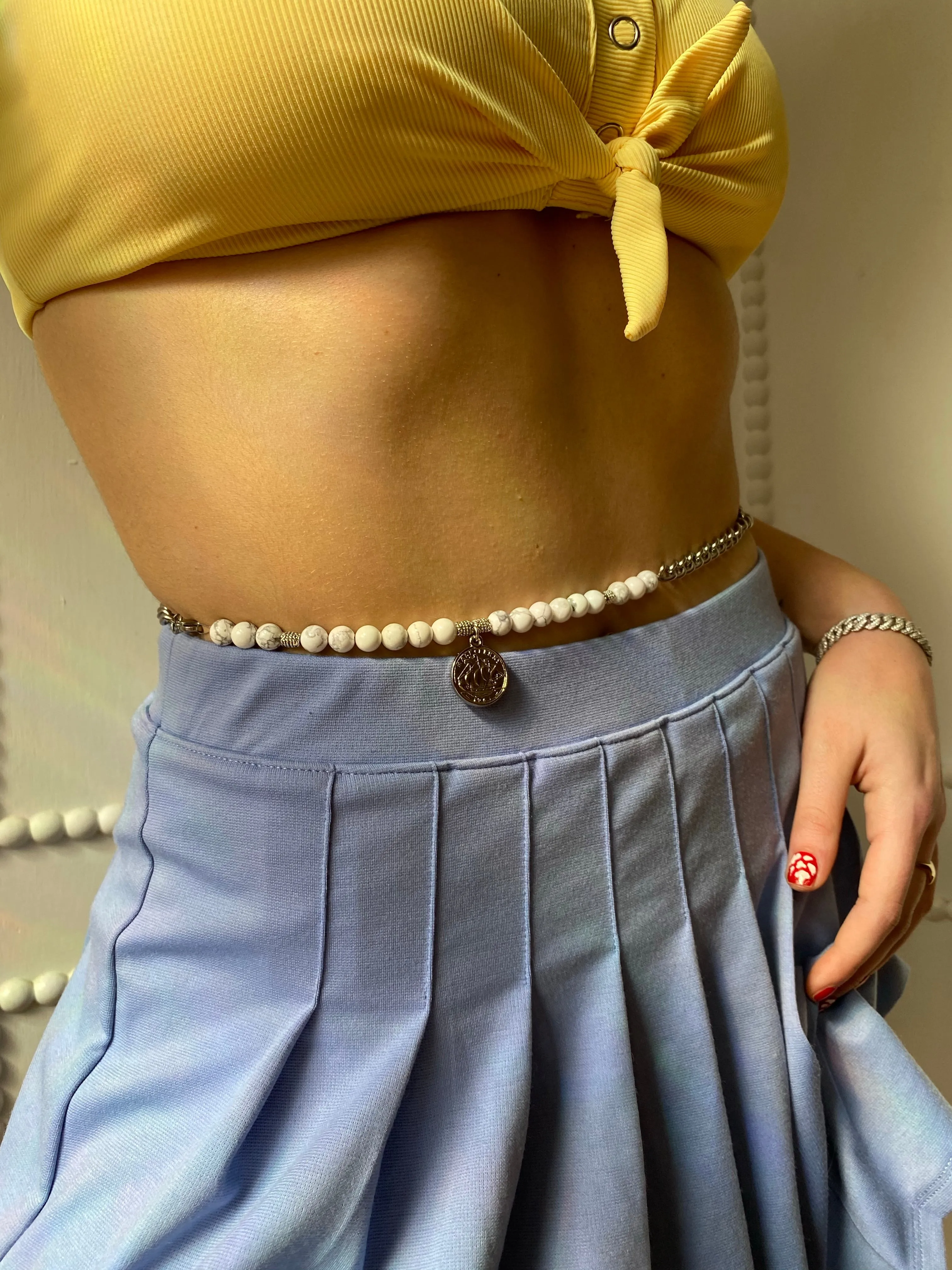 White Howlite Beaded Belly Chain