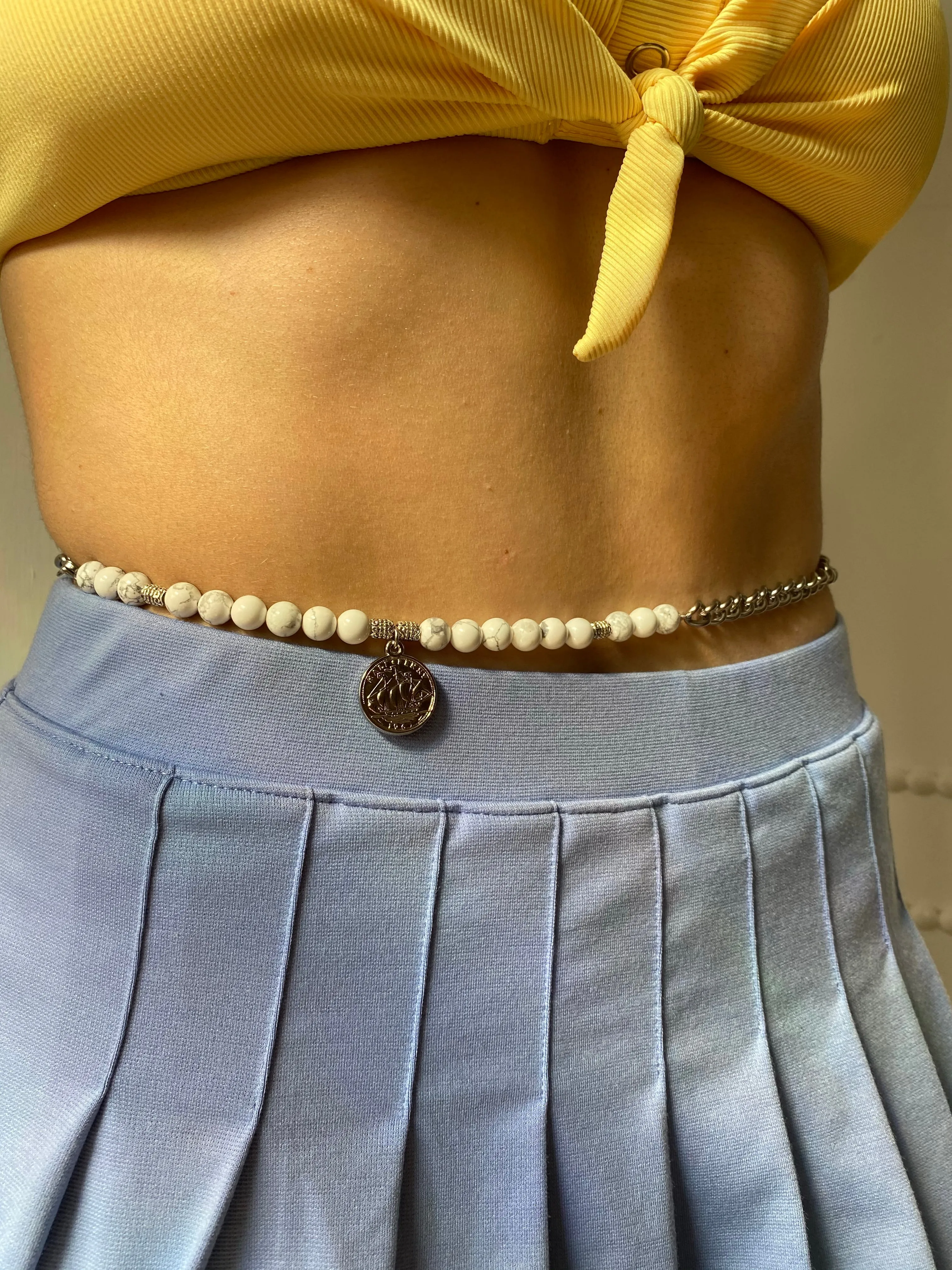 White Howlite Beaded Belly Chain