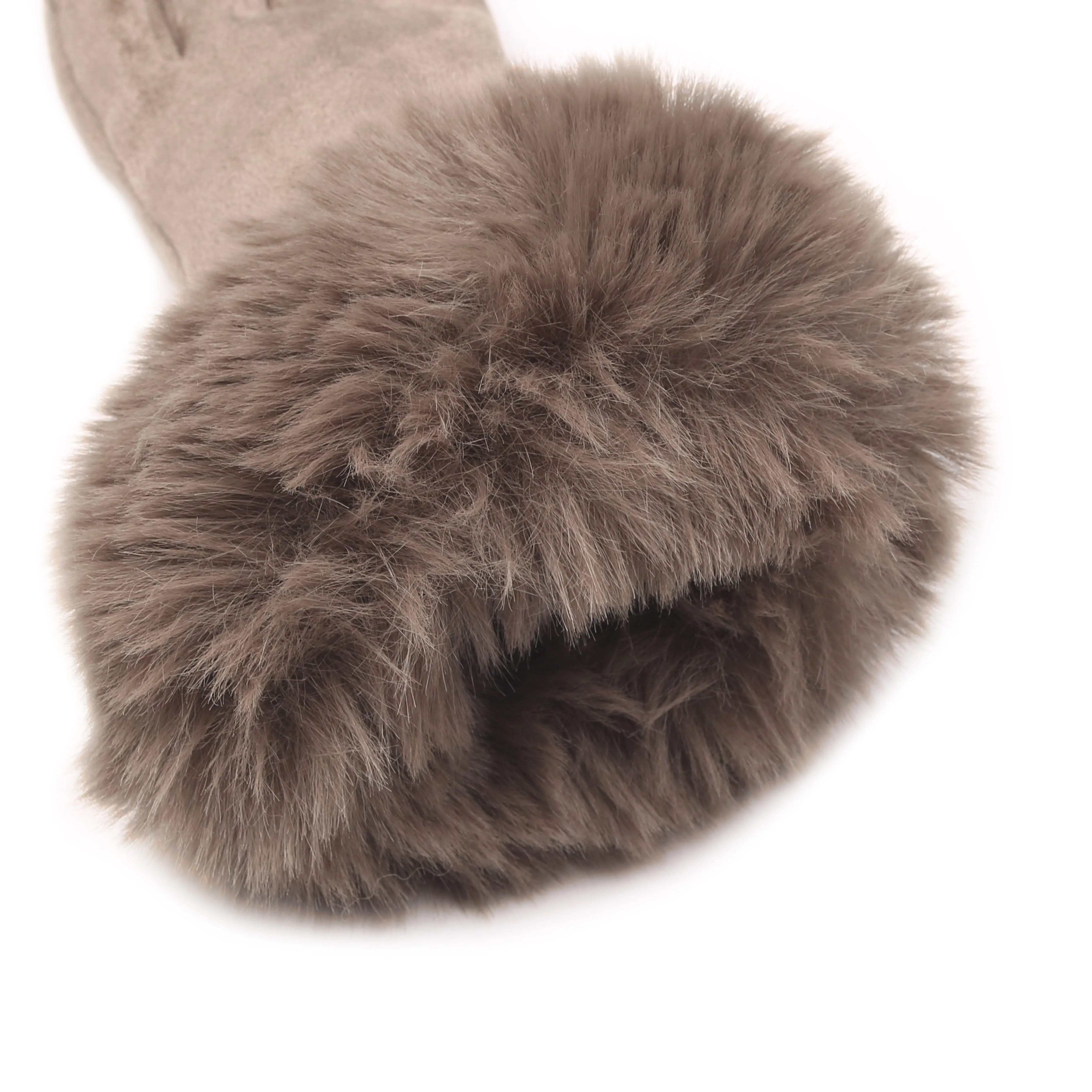 Women's Touchscreen Velour-Lined Faux Suede Gloves with Faux Fur Cuffs