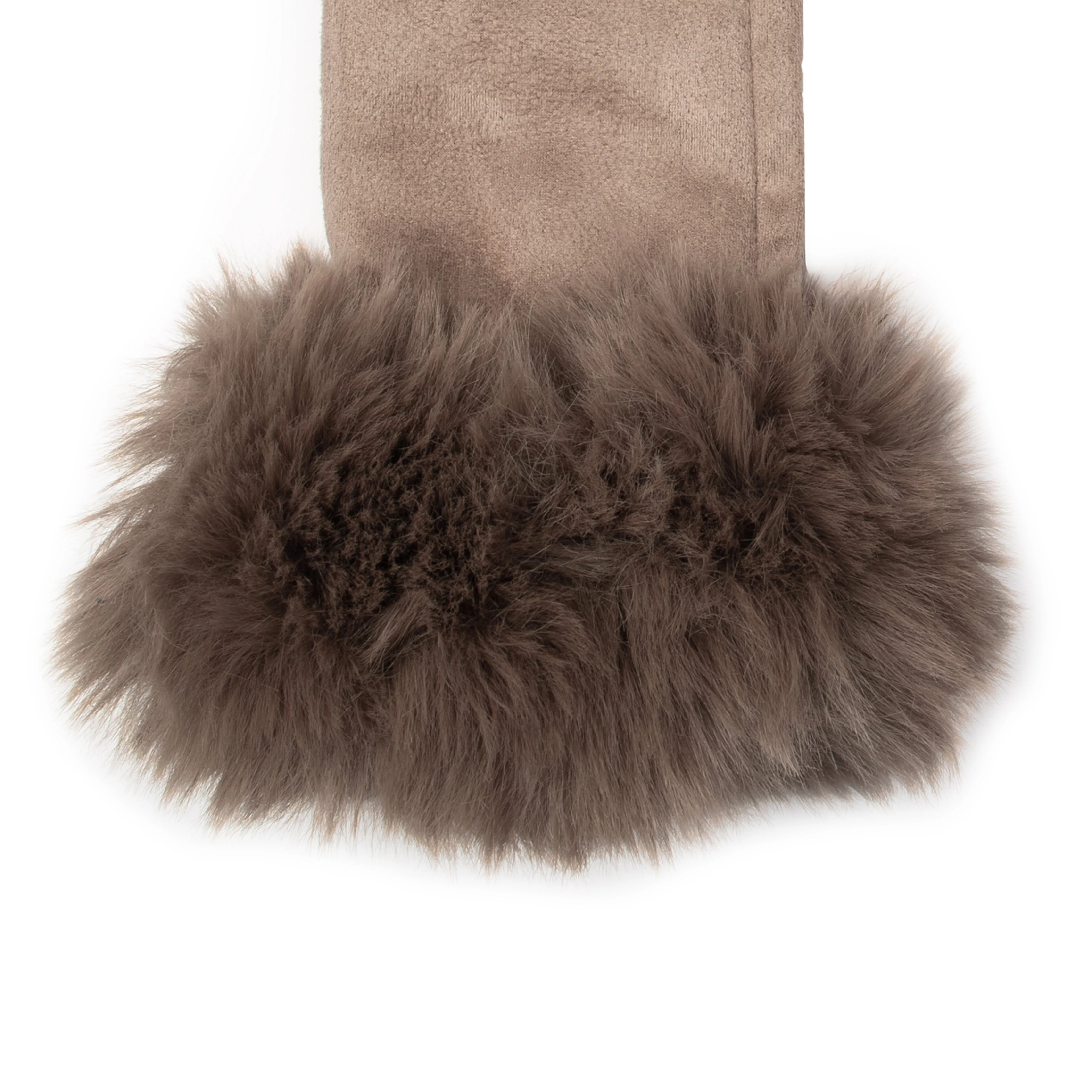 Women's Touchscreen Velour-Lined Faux Suede Gloves with Faux Fur Cuffs
