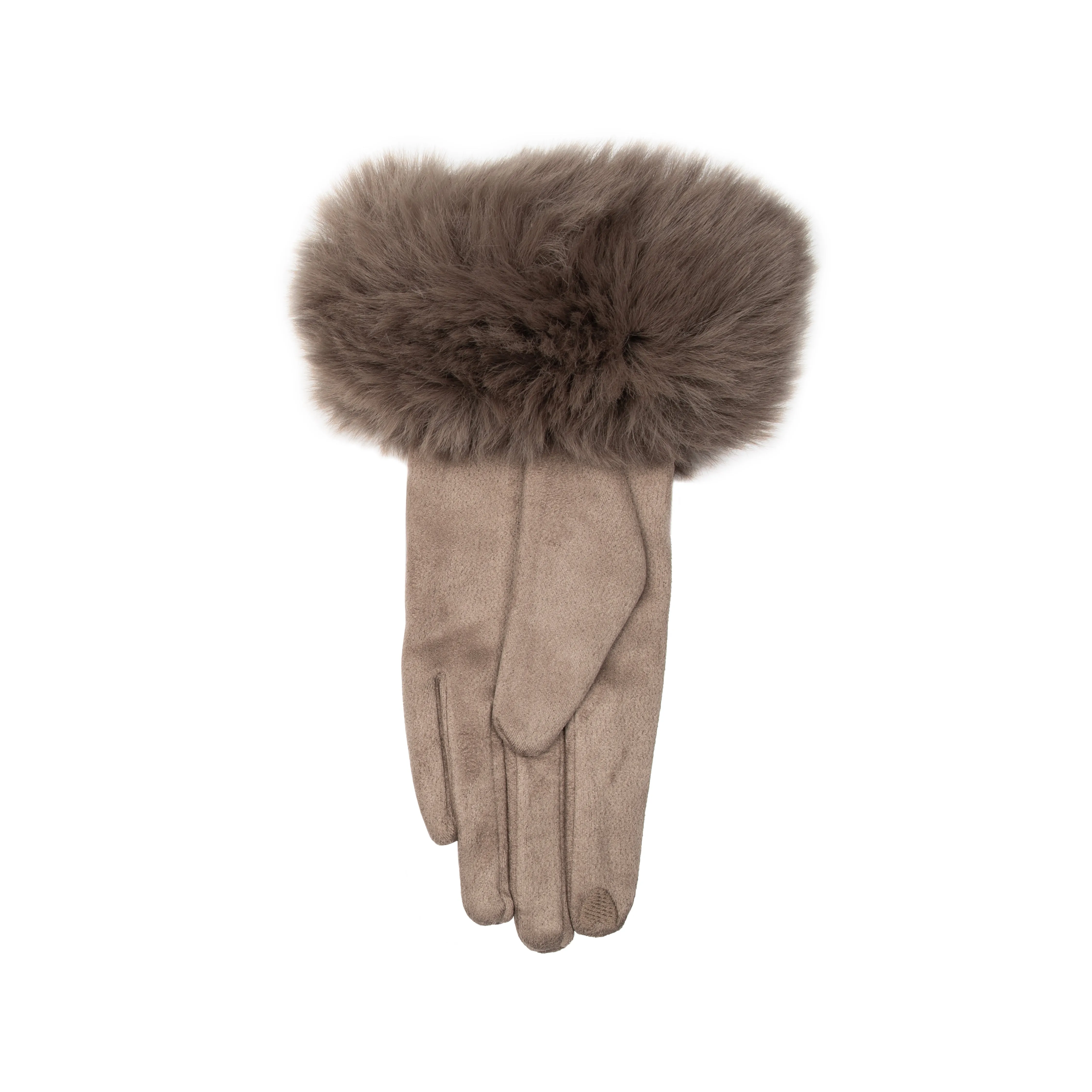 Women's Touchscreen Velour-Lined Faux Suede Gloves with Faux Fur Cuffs