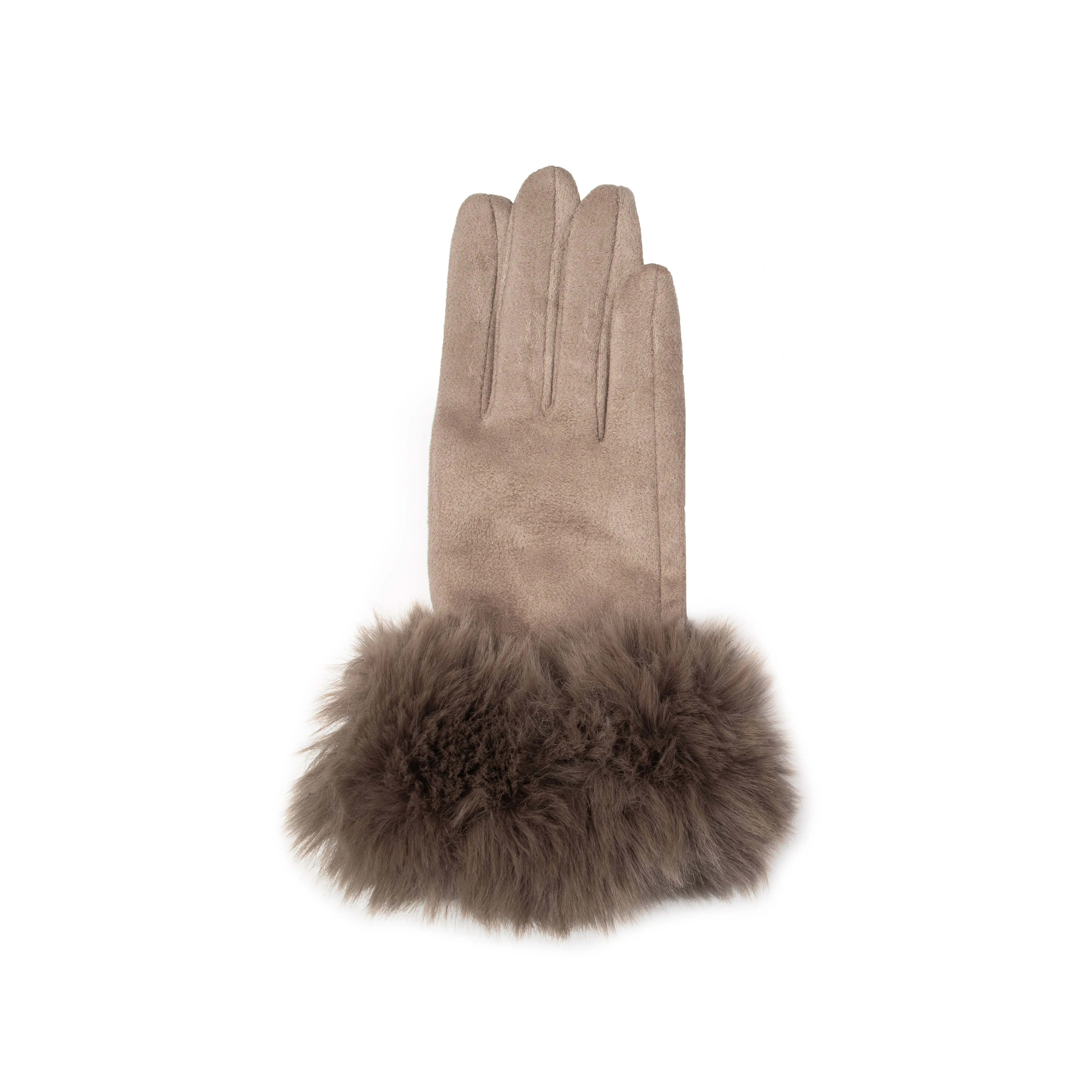Women's Touchscreen Velour-Lined Faux Suede Gloves with Faux Fur Cuffs
