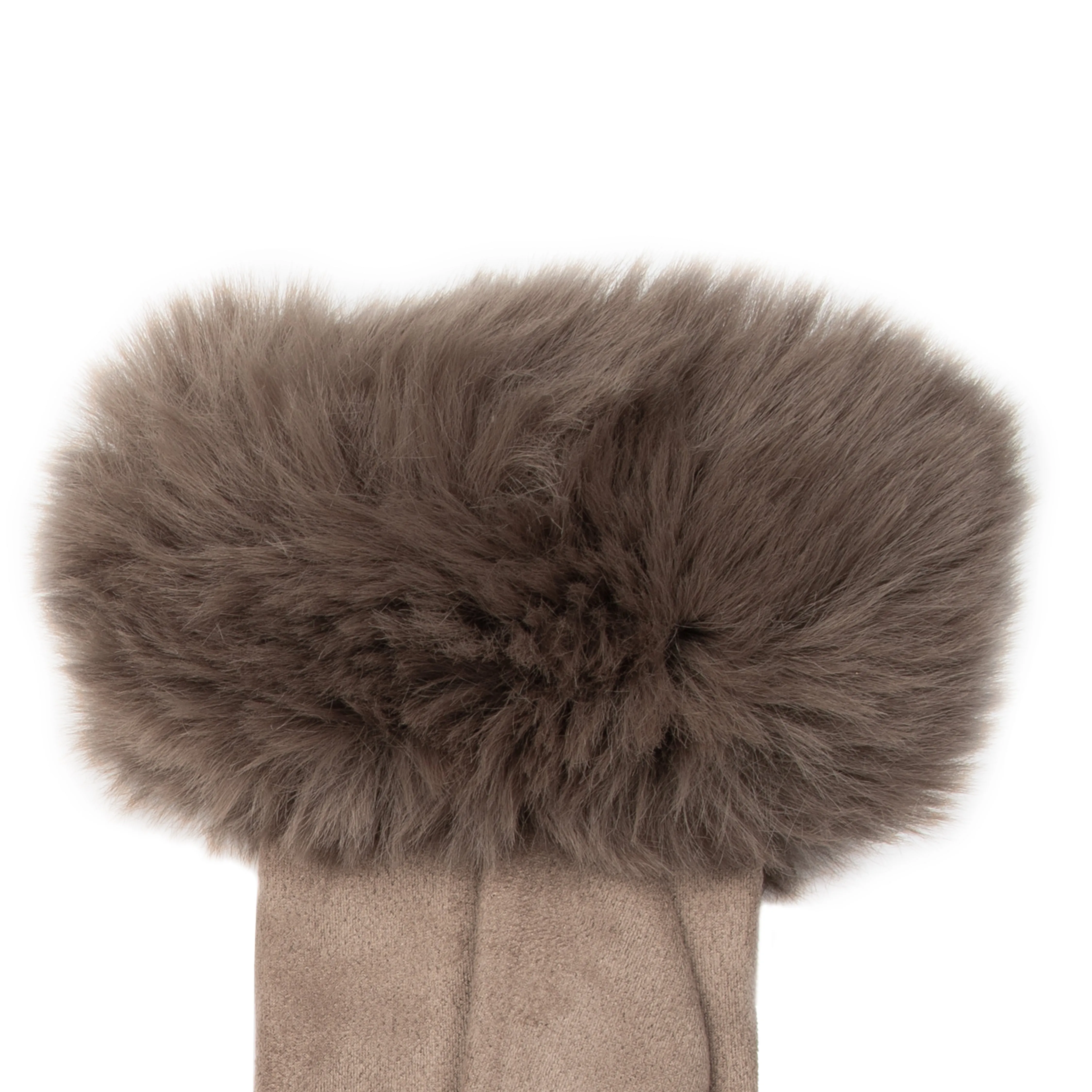 Women's Touchscreen Velour-Lined Faux Suede Gloves with Faux Fur Cuffs