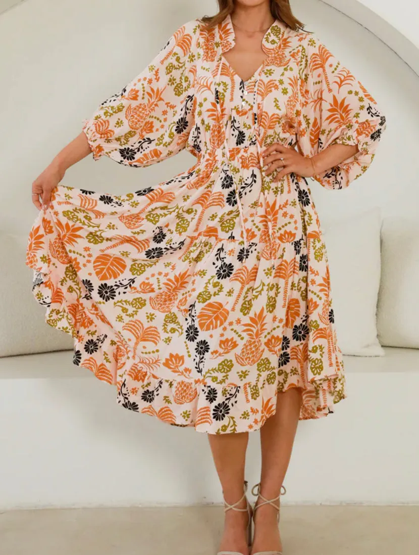 Wrenley 3/4 Sleeves Midi Dress